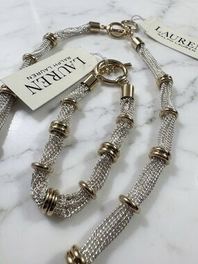 SET Lauren Ralph Lauren Two-Tone Multi-Chain Ringed Collar Necklace & Bracelet